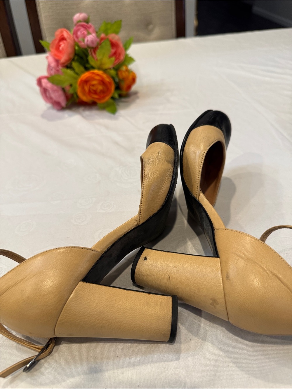 Authentic CHANEL Beige and Black Two-Tone Mary Jane Block Heel Pumps - Picture 13 of 14